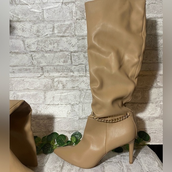 Express Zip Up‎ Faux Tan Leather-pointed toed Heeled boots NWT Women’s Size 10M - Picture 3 of 13